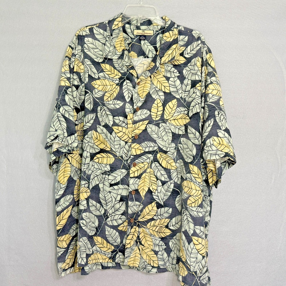 Tommy Bahama Silk Leaf Print Camp Shirt Mens Size XXL Resort Vacation Tropical